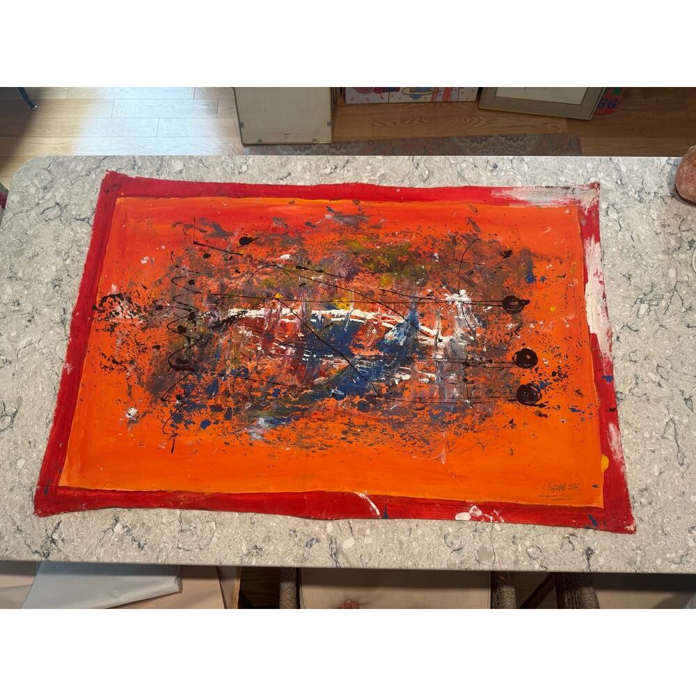 Original Signed FEDIOR Abstract Expressionist Painting Orange Palette 46X29"